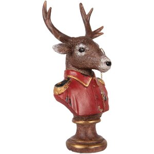 Clayre & Eef 6PR5594 Decoratie Buste Rendier 10x8x19 cm Bruin en Rood