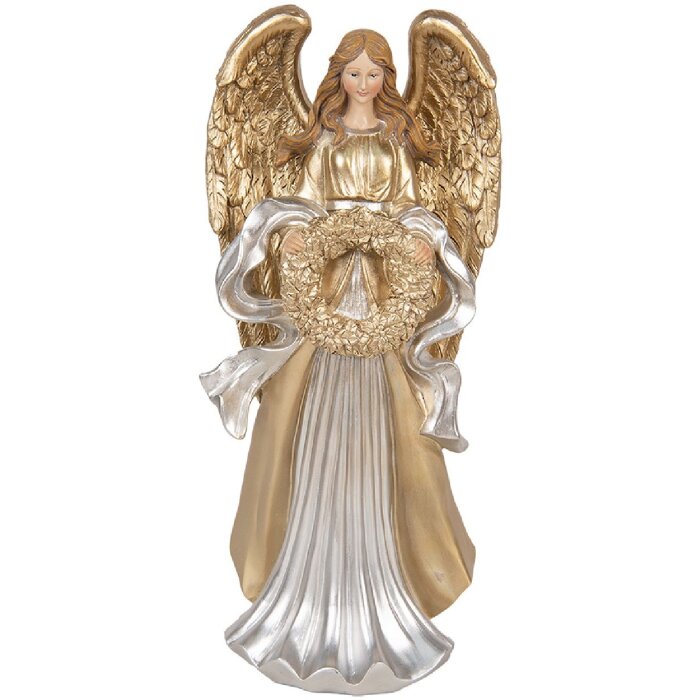 Clayre & Eef 6PR5697 Decoratie Engel 16x13x35 cm Goud Zilverkleur