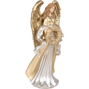 Clayre & Eef 6PR5697 Decoratie Engel 16x13x35 cm Goud Zilverkleur