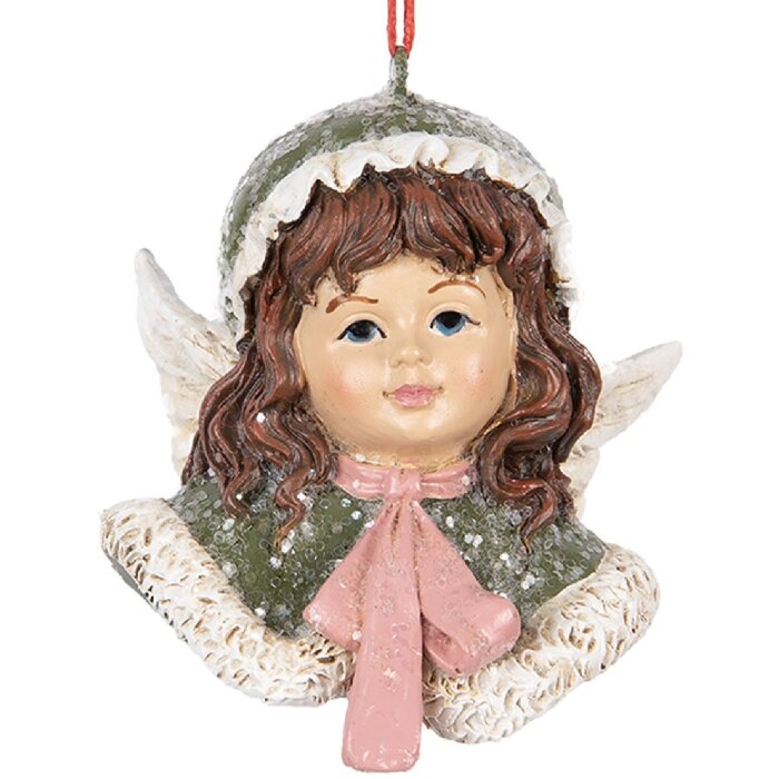 Clayre & Eef 6PR5705 Decoratiehanger Engel 7x7x7 cm Groen en Beige