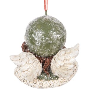 Clayre & Eef 6PR5705 Decoratiehanger Engel 7x7x7 cm Groen en Beige
