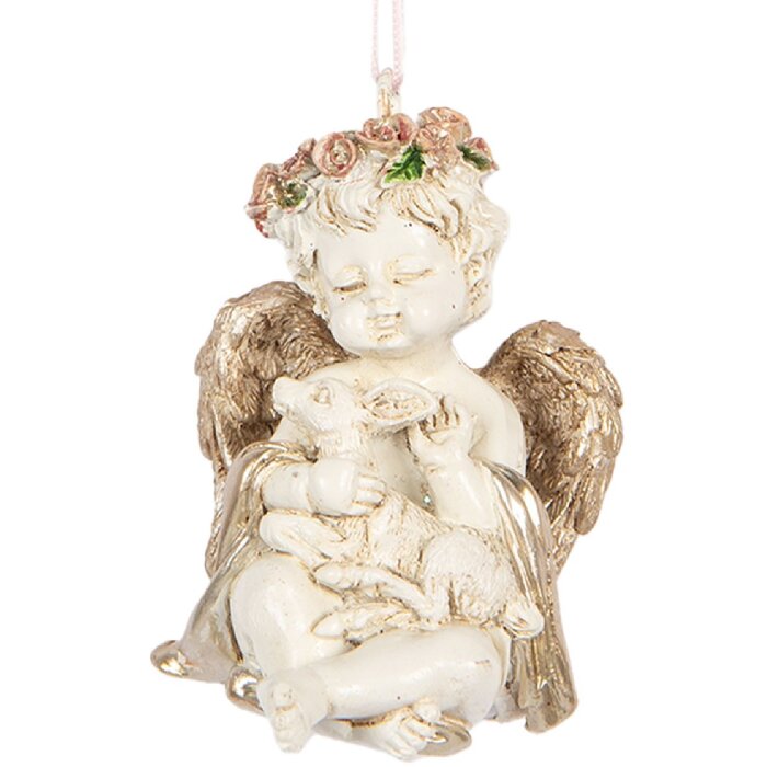 Clayre & Eef 6PR5707 Decoratiehanger Engel 5x4x6 cm beige-goud