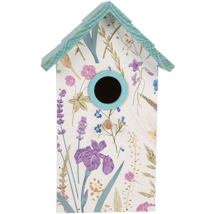 Clayre & Eef 6H2451 Vogelhuis 15x10x22 cm Wit-Turkoois