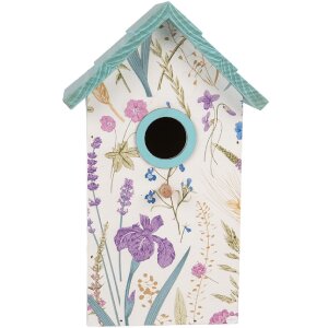 Clayre & Eef 6H2451 Vogelhuis 15x10x22 cm Wit-Turkoois