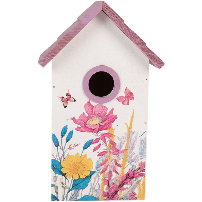 Clayre & Eef 6H2452 Vogelhuis 15x10x22 cm Wit-Roze