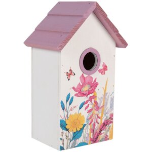 Clayre & Eef 6H2452 Vogelhuis 15x10x22 cm Wit-Roze