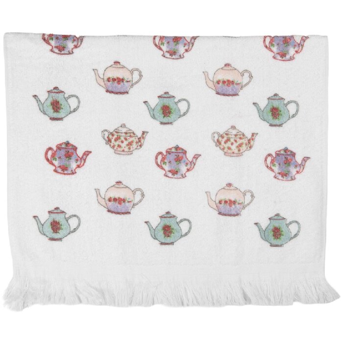 Clayre & Eef CT035 Gastendoek 40x66 cm Wit met blauw detail