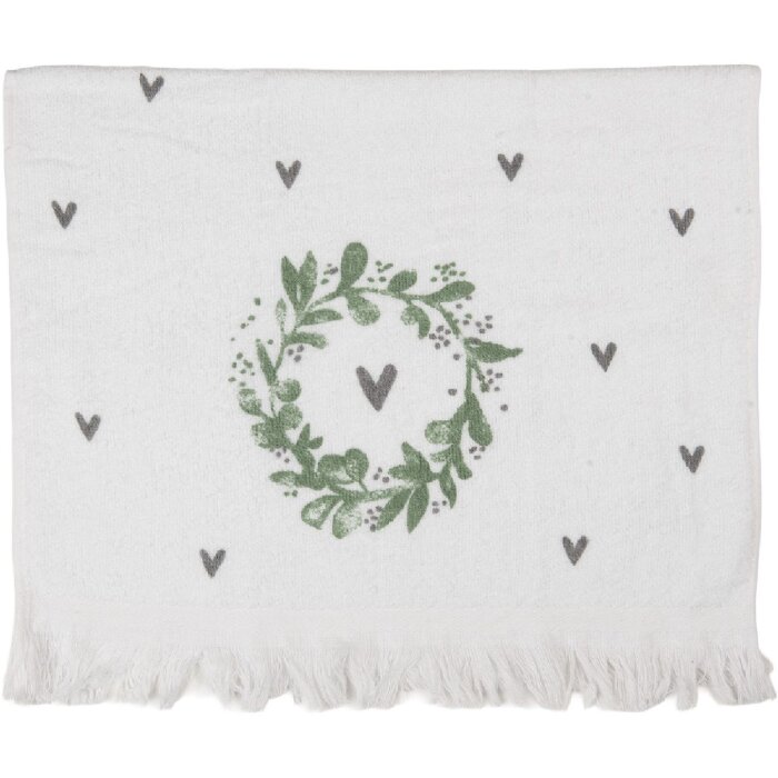 Clayre & Eef CTLNL gastendoek 40x66 cm Wit met Groen