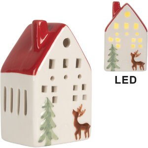 Clayre & Eef 6CE2177M Decoratie Huis met LED 6x5x10 cm Wit Rood