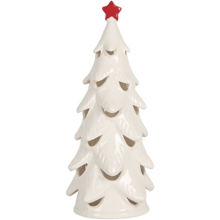 Clayre & Eef 6CE2178M Decoratieve Kerstboom met LED Ø 11x25 cm Wit/Rood