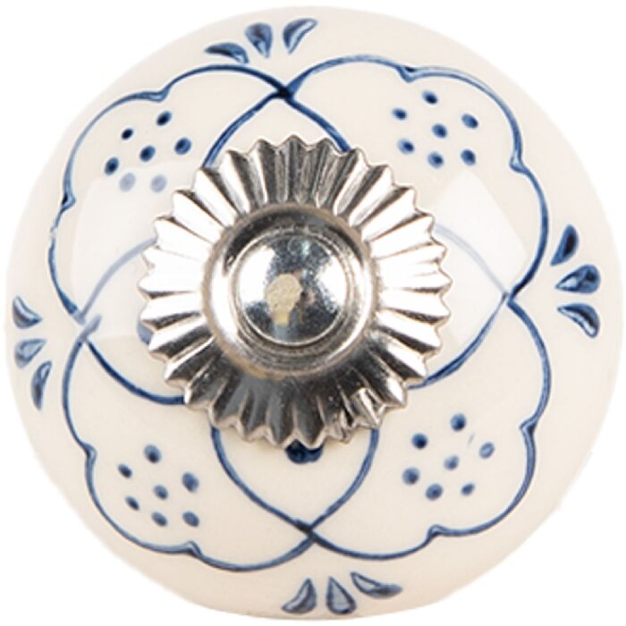 Clayre & Eef 66270 Deurknoop Ø 4x3 cm beige-blauw Landelijke stijl
