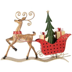 Clayre & Eef Decoratierendier Hert met Slee 68x11x50 cm Bruin en Rood