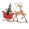 Clayre & Eef Decoratierendier Hert met Slee 68x11x50 cm Bruin en Rood