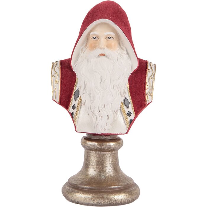 Clayre & Eef 6PR5538 Decoratieve Buste Kerstman 10x9x19 cm Rood en Wit