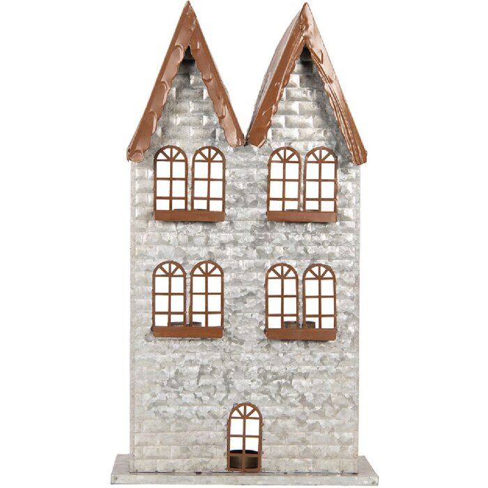 Clayre & Eef 6Y5811 Kandelaar Huizen 30x13x54 cm Grijs