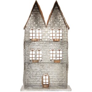 Clayre & Eef 6Y5811 Kandelaar Huizen 30x13x54 cm Grijs