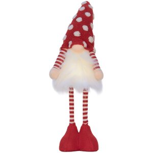 Clayre & Eef 66328 Decoratieve Kabouter met LED Rood en Wit 56 cm