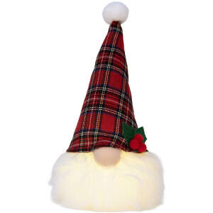 Clayre & Eef 66332 Decoratieve Kabouter met LED Rood-Wit 10x10x25 cm