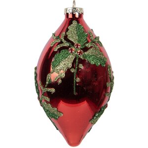 Clayre & Eef 6GL5108 Kerstbal Ø 8x15 cm Rood Groen Glas