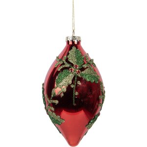 Clayre & Eef 6GL5108 Kerstbal Ø 8x15 cm Rood Groen Glas