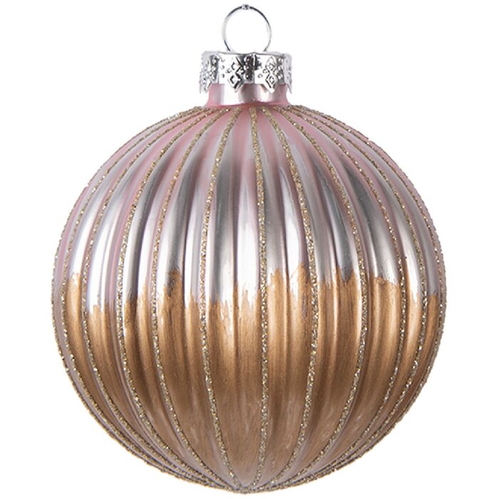 Clayre & Eef 6GL5112 Kerstbal Ø 8x8 cm Bruin & Roze