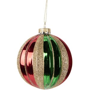 Clayre & Eef 6GL5116 Kerstbal Ø 10x11 cm Groen Rood