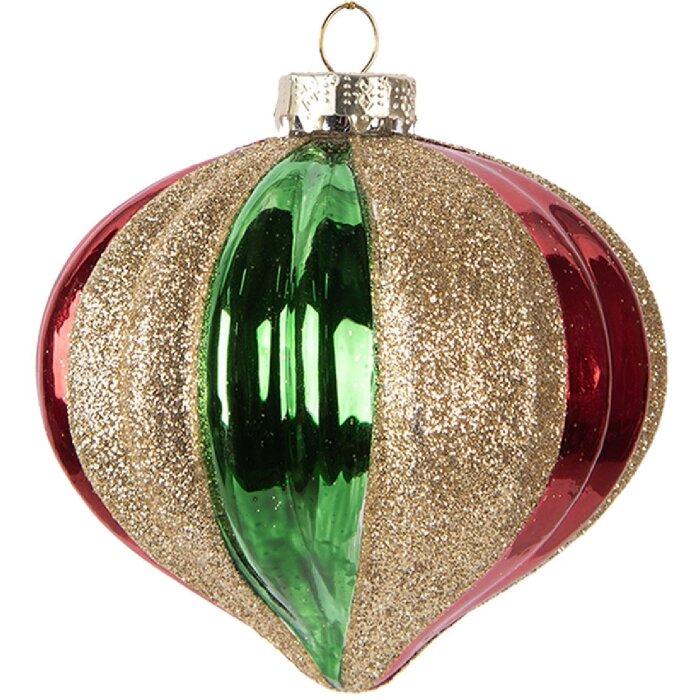 Clayre & Eef 6GL5117 Kerstbal Ø 10x10 cm Groen Rood
