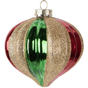 Clayre & Eef 6GL5117 Kerstbal Ø 10x10 cm Groen Rood