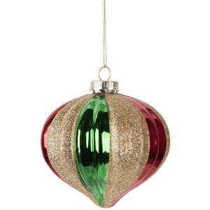 Clayre & Eef 6GL5117 Kerstbal Ø 10x10 cm Groen Rood