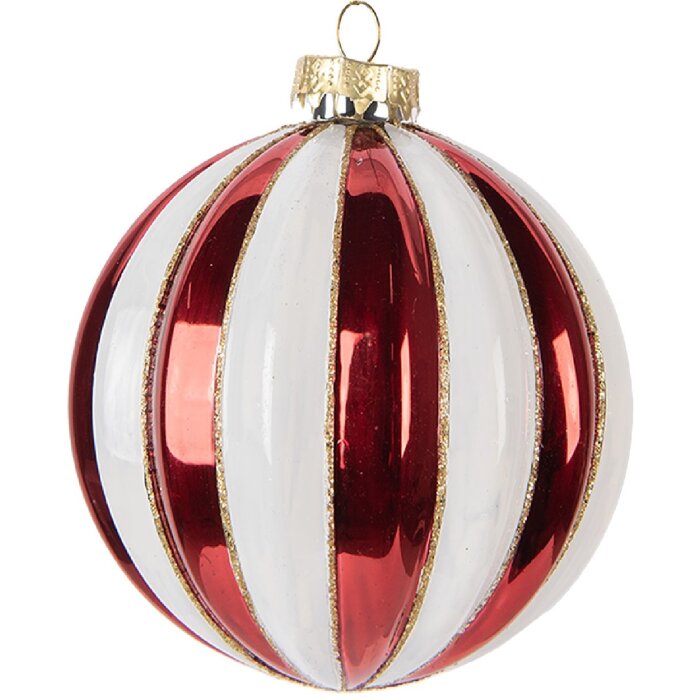 Clayre & Eef 6GL5118 Kerstbal Ø 10x11 cm Rood en Wit