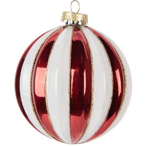 Clayre & Eef 6GL5118 Kerstbal Ø 10x11 cm Rood en Wit