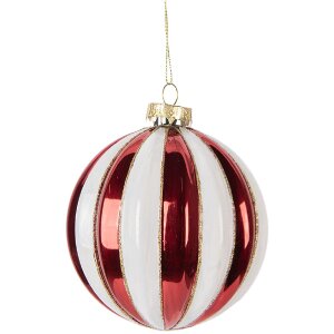 Clayre & Eef 6GL5118 Kerstbal Ø 10x11 cm Rood en Wit