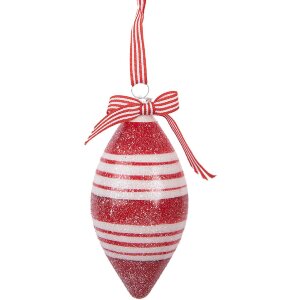 Clayre & Eef 6GL5181 Kerstbal Rood Wit Ø 6x13 cm