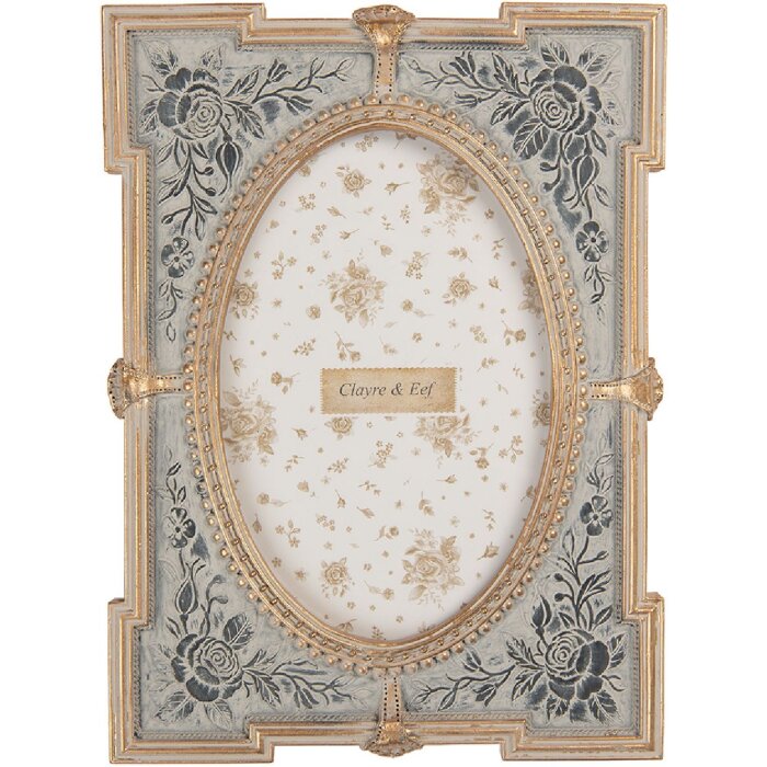 Clayre & Eef 2F1365S Fotolijst 15x21 cm Blauw Goudkleurig 10x15 cm