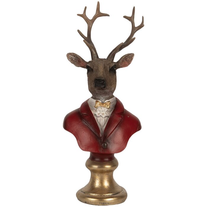 Clayre & Eef 6PR5518 Decoratie Buste Rendier 10x9x19 cm Bruin & Rood