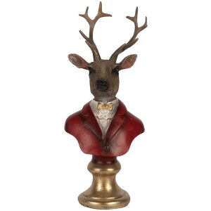 Clayre & Eef 6PR5518 Decoratie Buste Rendier 10x9x19 cm Bruin & Rood