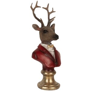 Clayre & Eef 6PR5518 Decoratie Buste Rendier 10x9x19 cm Bruin & Rood