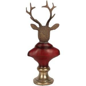 Clayre & Eef 6PR5518 Decoratie Buste Rendier 10x9x19 cm Bruin & Rood