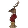 Clayre & Eef 6PR5518 Decoratie Buste Rendier 10x9x19 cm Bruin & Rood
