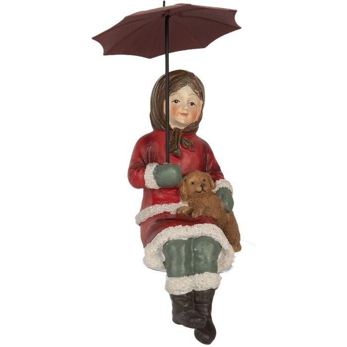Clayre & Eef 6PR5523 Decoratie Kind met Hond 10x7x19 cm Rood Bruin