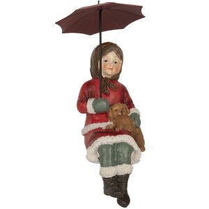 Clayre & Eef 6PR5523 Decoratie Kind met Hond 10x7x19 cm Rood Bruin
