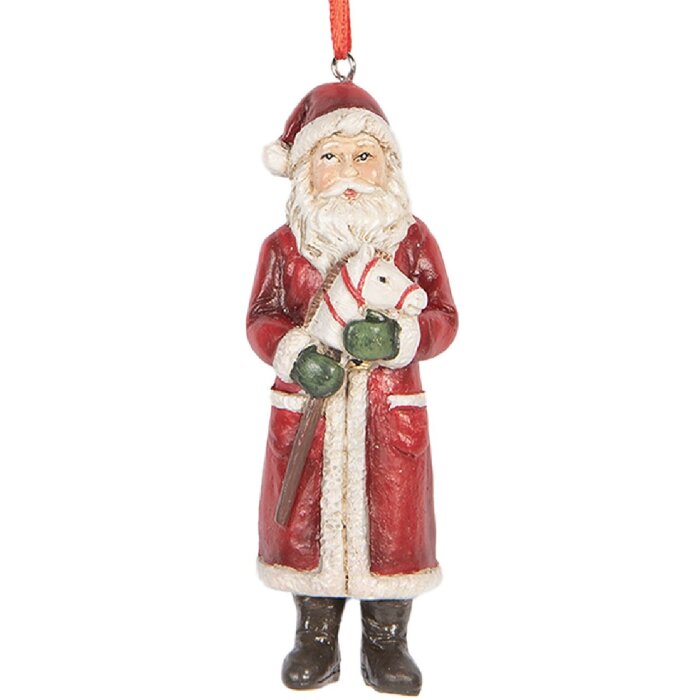 Clayre & Eef 6PR5595 Decoratie Hangdecoratie Kerstman 4x3x11 cm Rood Wit