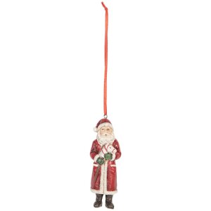 Clayre & Eef 6PR5595 Decoratie Hangdecoratie Kerstman 4x3x11 cm Rood Wit