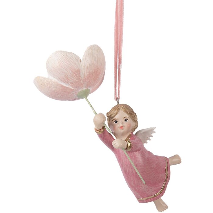 Clayre & Eef 6PR5603 Decoratieve Engel Hanger 7x5x13 cm Roze Beige