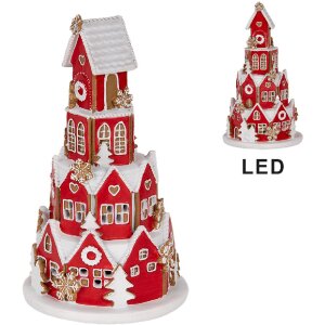 Clayre & Eef Decoratie Huis met LED Ø 13x22 cm Rot en Wit