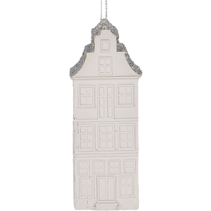 Clayre & Eef 6PR5610 Decoratie Hanger Huis 4x4x11 cm Wit Zilver