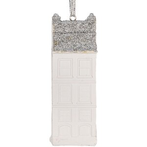Clayre & Eef 6PR5610 Decoratie Hanger Huis 4x4x11 cm Wit Zilver