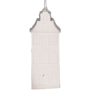 Clayre & Eef 6PR5610 Decoratie Hanger Huis 4x4x11 cm Wit Zilver