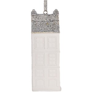 Clayre & Eef 6PR5610 Decoratie Hanger Huis 4x4x11 cm Wit Zilver