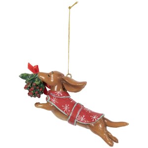 Clayre & Eef 6PR5632 Hangdecoratie Hond 12x2x4 cm Bruin Rood